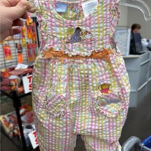 Disney Pink and Yellow gingham Romper with Embroidered Winnie the poohCharacters